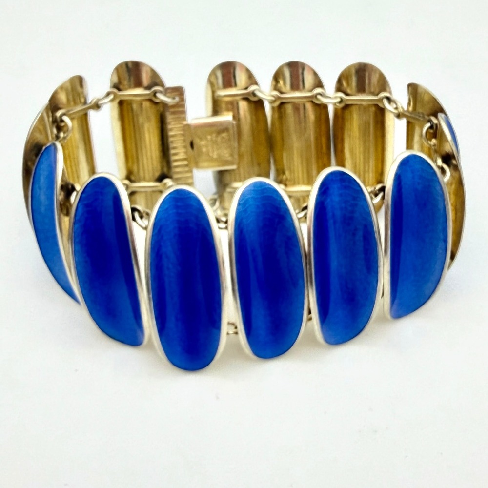 David Andersen Norway Sterling Blue Enamel Bracelet Willy Winnaess 7" 62g